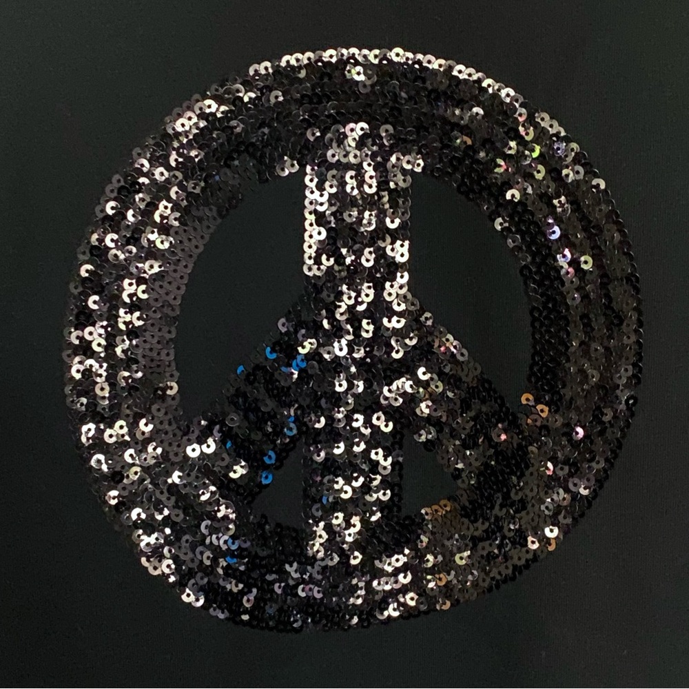 Umgee Black Short Sleeve Sequin Peace Sign Tee - Picture 4 of 7